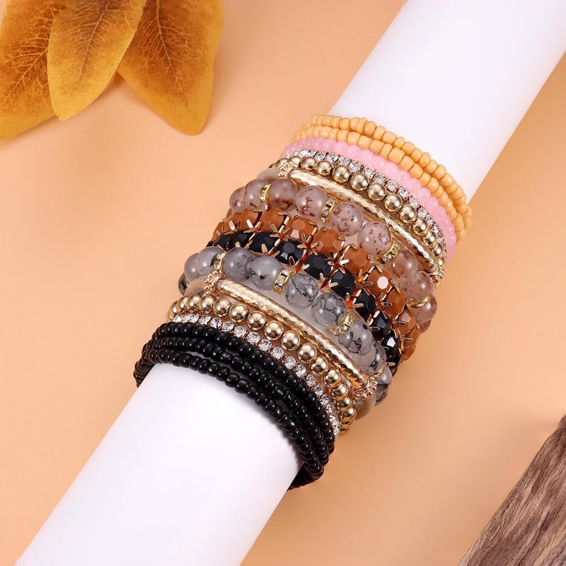 MILACOLATO 4 Sets Boho Bracelets for Women Multi-Color Layered Stackable Natural Beaded Bracelets Adjustable Stretch Bohemian Bracelets Pink - Image 3