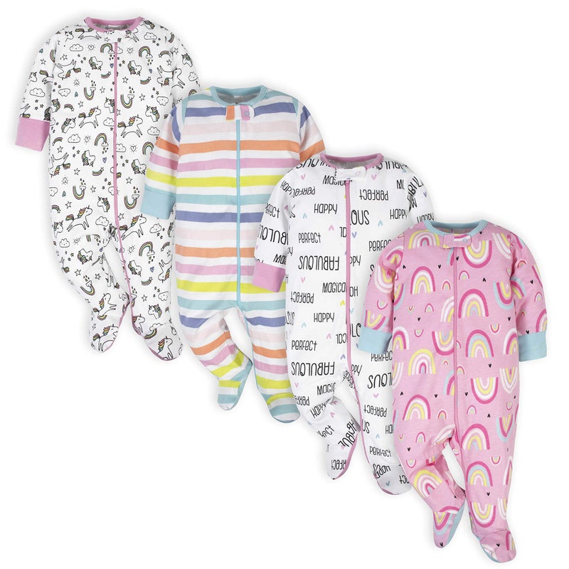 Onesies Brand Onesies Brand Baby Girls 4Pack Sleep N Play Footies Multi Pack Pink Unicorns 03 Months 