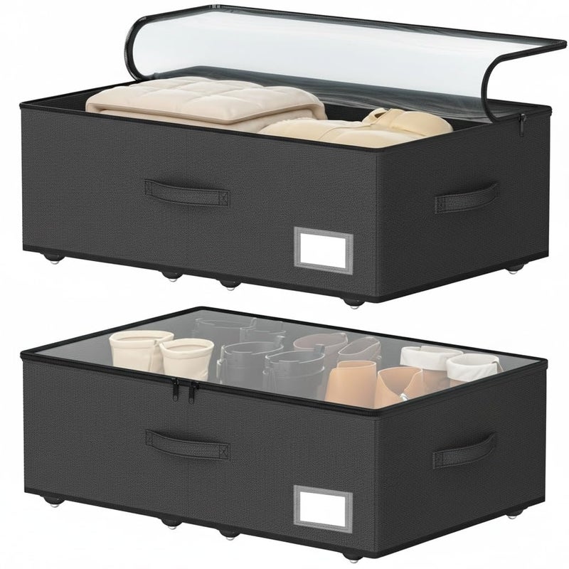 EE-RoomWorld Underbed Storage With Wheels, No Assemble Required 12 inches Height Under bed Storage Bins,Large Capacity Rolling Shoe Storage Containersï¼ŒDorm clothes Storage - Image 1