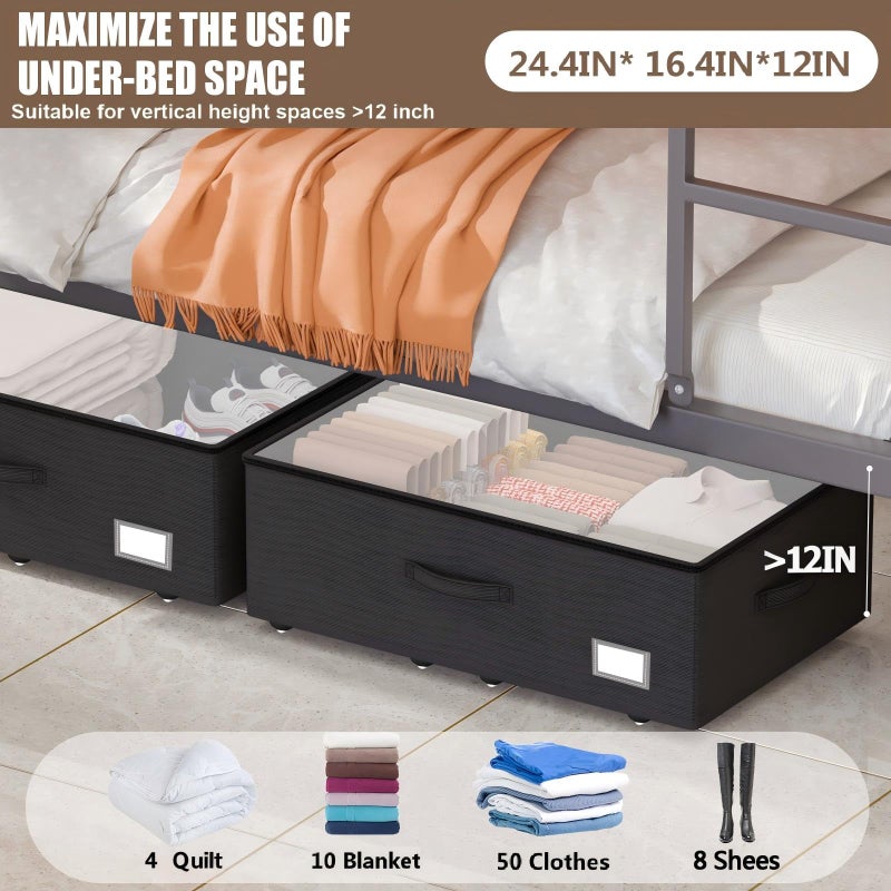 EE-RoomWorld Underbed Storage With Wheels, No Assemble Required 12 inches Height Under bed Storage Bins,Large Capacity Rolling Shoe Storage Containersï¼ŒDorm clothes Storage - Image 3