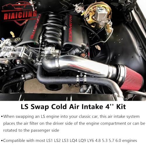 RiAiCiING 4'' LS Swap Cold Air Intake kit Compatible with LS1 LS2 LSX LQ4 LQ9 Restomod A-Body G-Body Camaro Chevelle GTO Monte Carlo Caprice(Silver) - Image 2
