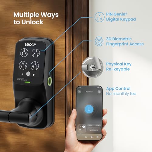 Lockly Secure Pro Smart Lock Wi-Fi, Keyless Entry Digital Keypad Door Lock, 3D Biometric Fingerprint Sensor Front Door Lock with Handle, Voice Control & Auto Lock - Latch Edition - Image 2