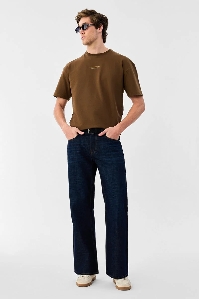 سنيتش Dark Blue Solid Flared Fit Casual Jeans