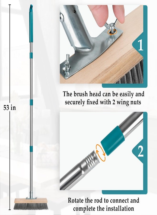 TrueYee Stainless Steel Deck Scrub Brush with Long Handle, Outdoor Broom for Concrete, Deck, Cement Floor Cleaning, 53" Long Handled Heavy Duty Floor Scrubber - Image 3