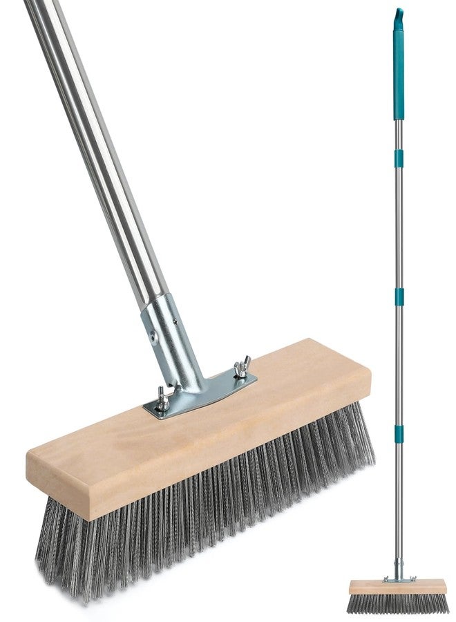 TrueYee Stainless Steel Deck Scrub Brush with Long Handle, Outdoor Broom for Concrete, Deck, Cement Floor Cleaning, 53" Long Handled Heavy Duty Floor Scrubber - Image 1
