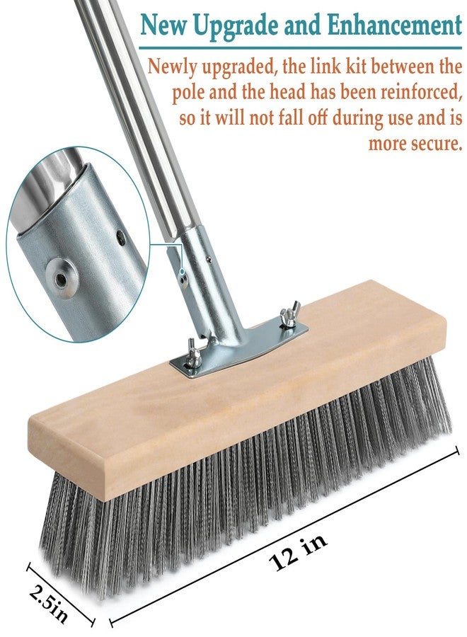 TrueYee Stainless Steel Deck Scrub Brush with Long Handle, Outdoor Broom for Concrete, Deck, Cement Floor Cleaning, 53" Long Handled Heavy Duty Floor Scrubber - Image 4