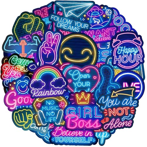 Airnogo Motivational Inspirational Stickers 100 Pcs Positive Affirmation Quote Neon Sticker Packs, Teacher Classroom Prizes for Reward, Waterproof Vinyl Stickers for Water Bottles Laptop Scrapbook Journal etc - Image 1