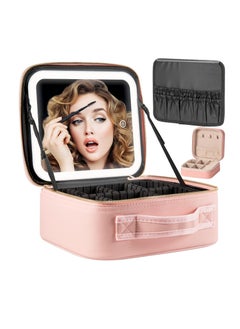 Extra Makeup Travel Train Case with Mirror LED Light 3 Adjustable Brightness Cosmetic Bag Portable Storage Adjustable Partition Waterproof Makeup Brushes Makeup Jewelry Gift for Women  - Image 1