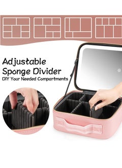 Extra Makeup Travel Train Case with Mirror LED Light 3 Adjustable Brightness Cosmetic Bag Portable Storage Adjustable Partition Waterproof Makeup Brushes Makeup Jewelry Gift for Women  - Image 3