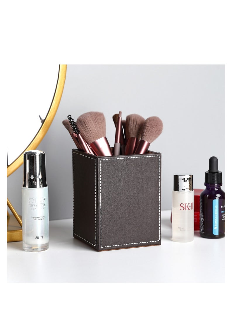 Generic PU Leather Square Pens Pencils Holder Cup Desktop Stationery Organizer Case Office Accessories Container Box  - Image 3