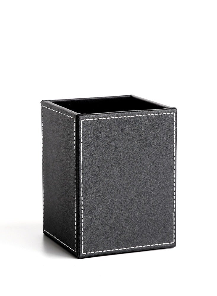 Generic PU Leather Square Pens Pencils Holder Cup Desktop Stationery Organizer Case Office Accessories Container Box  - Image 2