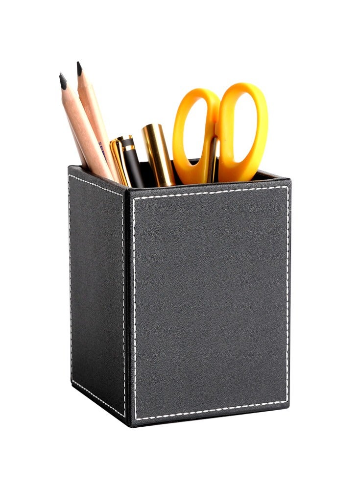 Generic PU Leather Square Pens Pencils Holder Cup Desktop Stationery Organizer Case Office Accessories Container Box  - Image 1