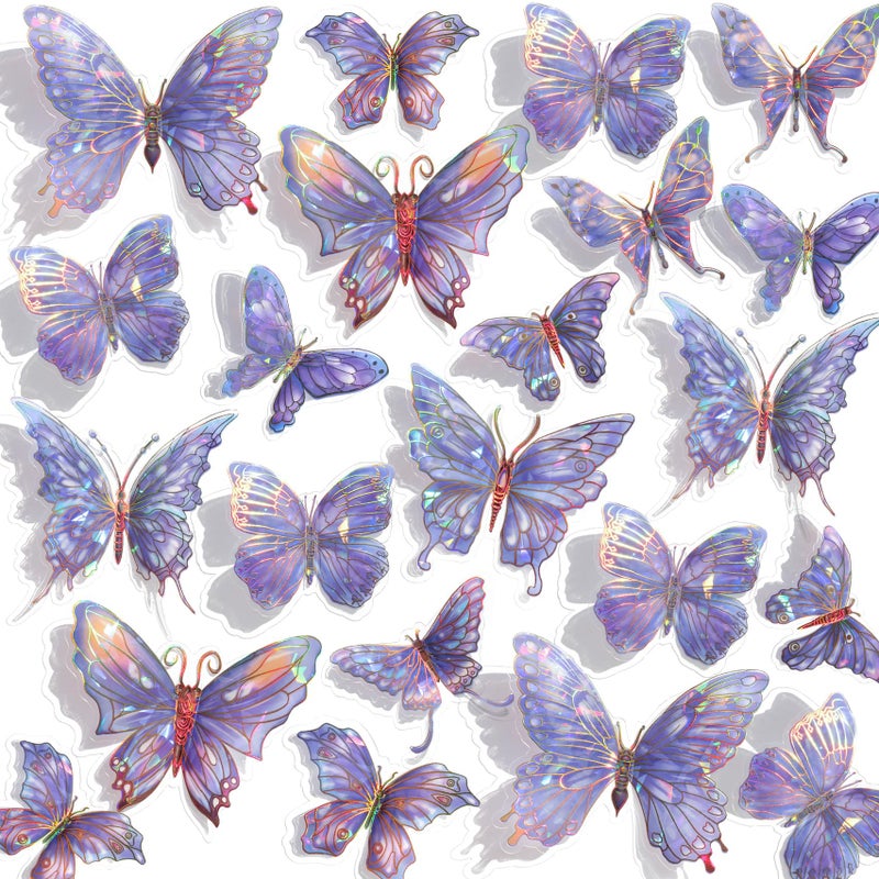 Buiory 3D Butterfly Wall Decor - 50PCS Removable PVC Butterflies Wall Stickers- Multi-Size (2.8"-3.9")- DIY Removable Wall Art Decal for Kids Room, Nursery, Bedroom, Classroom, Party Decoration (Purple) - Image 1