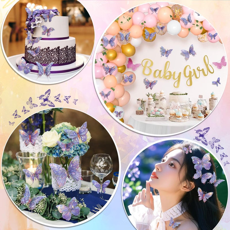 Buiory 3D Butterfly Wall Decor - 50PCS Removable PVC Butterflies Wall Stickers- Multi-Size (2.8"-3.9")- DIY Removable Wall Art Decal for Kids Room, Nursery, Bedroom, Classroom, Party Decoration (Purple) - Image 3