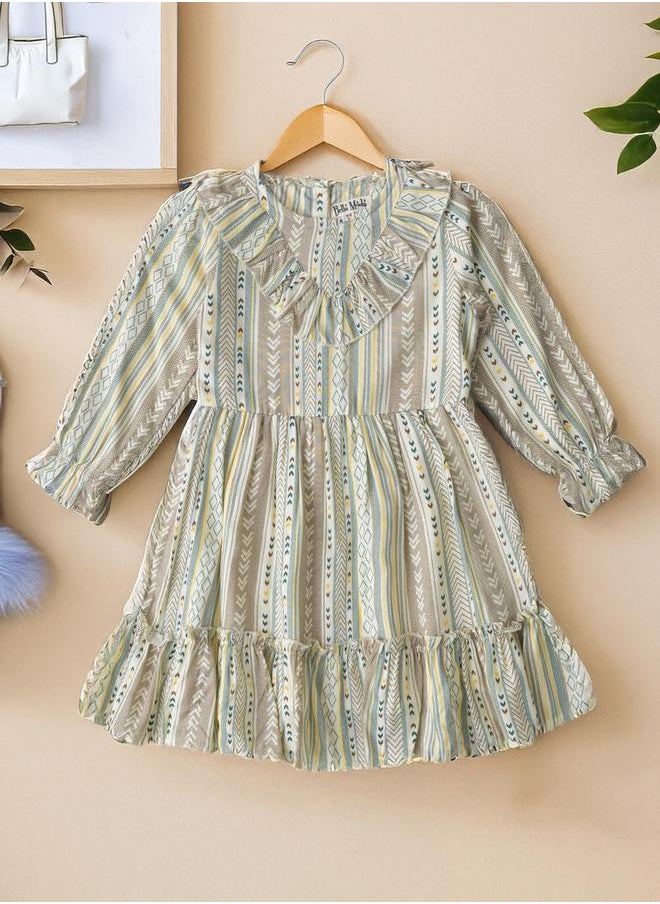 BELLA MODA Printed Fit and Flare Knee Length Tiered Dress by Styli  - Image 1