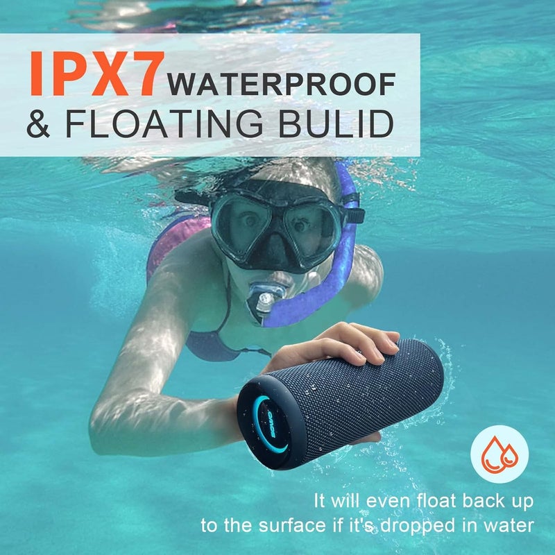 SOWO مكبر صوت بلوتوث محمول، مكبر صوت بلوتوث لاسلكي مقاوم للماء IPX7، تقنية باس بوم، صوت ستيريو عالٍ 25 واط، ضوء LED مع اقتران TWS، 16 ساعة من وقت التشغيل للمنزل والخارج - أزرق - Image 3