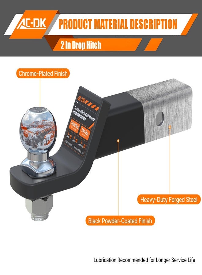 AC-DK 2" Trailer Hitch with 5/8" Hitch Pin and 2-inch Ball - Image 5