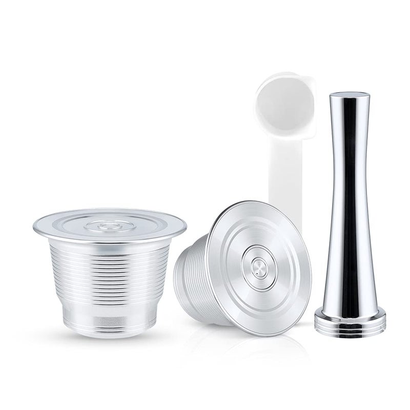 RECAFIMIL Coffee Capsules Reusable NESpresso Capsules Stainless Steel Refillable Coffee Pods Holder Filter Compatible for NESpresso Machine 2 Capsules1 Tamper