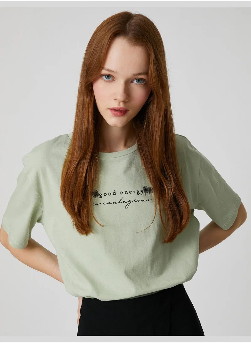 كوتون Short Sleeve Crew Neck Slogan Printed T-Shirt