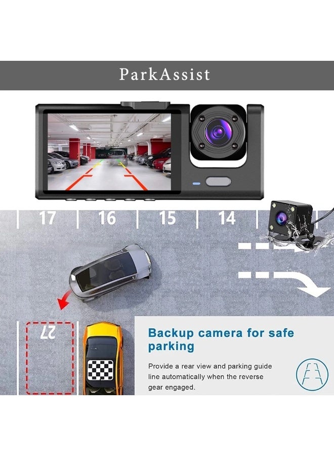 Full HD 1080P Dashcam 3 Channel Vehicle DVR Dash Cam with LCD Screen Black Box Car Camcorder for Video Recording - Image 4