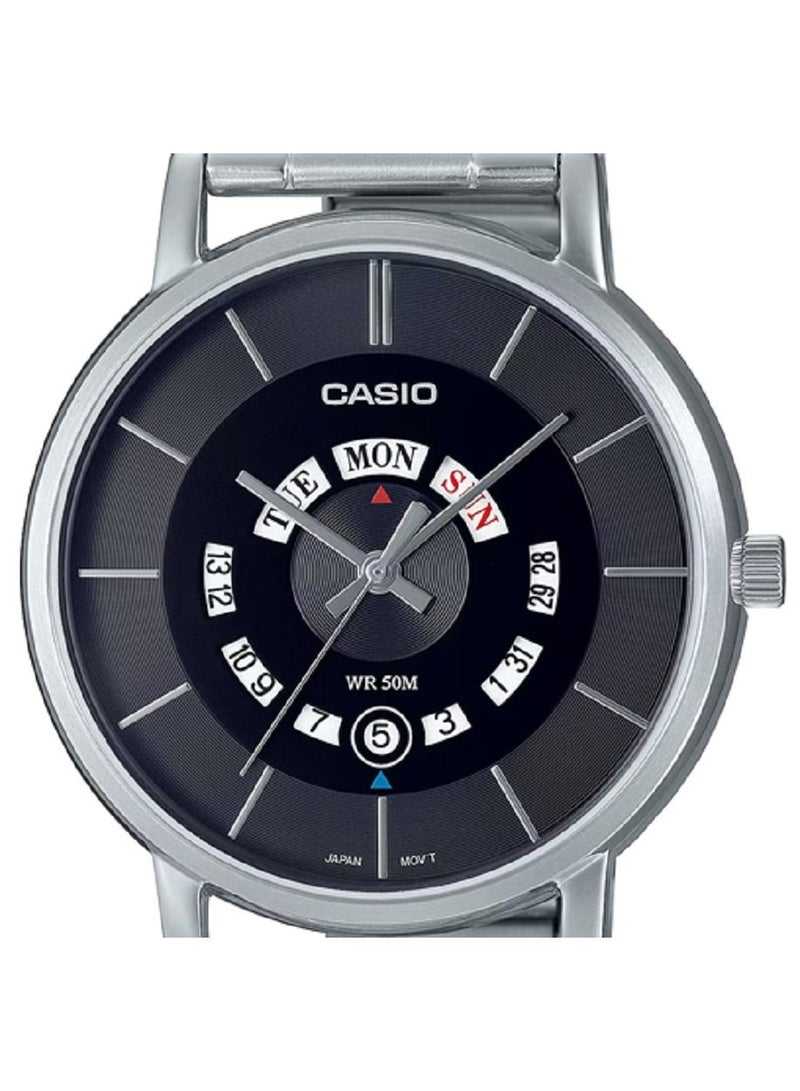 كاسيو ساعة كاسيو للرجال - انالوج بعقارب لعرض اليوم والتاريخ، مينا سوداء، بسوار من الستانلس ستيلMTP-B135D-1AVDF - Image 4