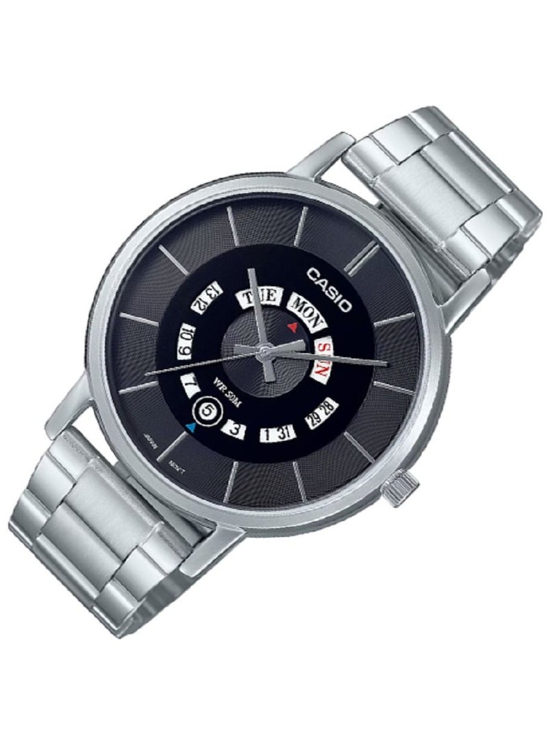 كاسيو ساعة كاسيو للرجال - انالوج بعقارب لعرض اليوم والتاريخ، مينا سوداء، بسوار من الستانلس ستيلMTP-B135D-1AVDF - Image 2