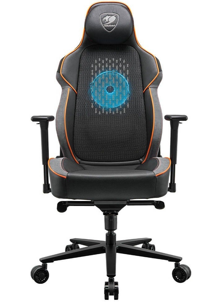 Cougar NxSys Aero Gaming Chair with 200mm RGB Cooling Fan, Elastomeric Mesh Backrest, Ergonomic Lumbar & Head Support, 3D Adjustable Armrests, Reclining 90°–150°, Class 4 Gas Lift, Breathable PVC Leather, Black-Orange | 3MARPORB.0001 - Image 2