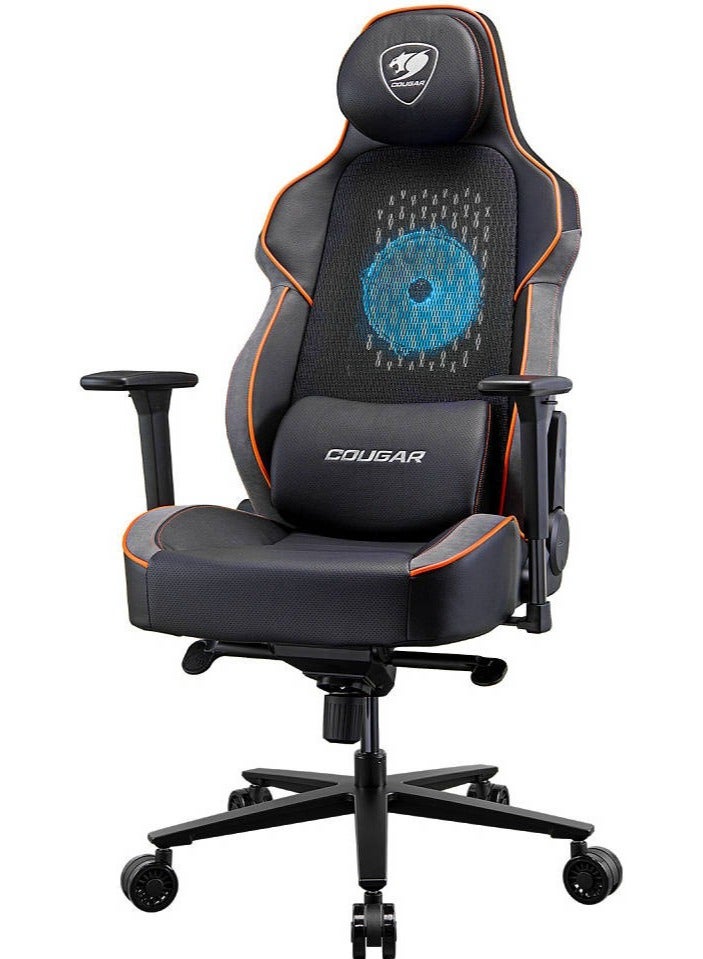 Cougar NxSys Aero Gaming Chair with 200mm RGB Cooling Fan, Elastomeric Mesh Backrest, Ergonomic Lumbar & Head Support, 3D Adjustable Armrests, Reclining 90°–150°, Class 4 Gas Lift, Breathable PVC Leather, Black-Orange | 3MARPORB.0001 - Image 3