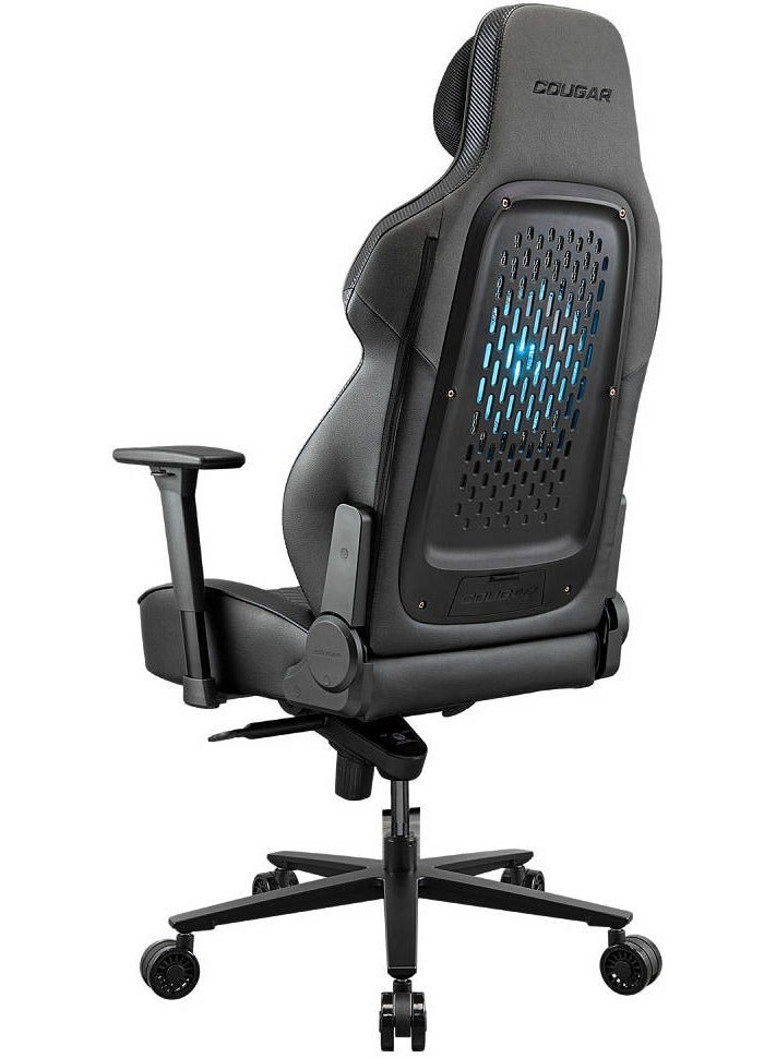 Cougar NxSys Aero Gaming Chair with 200mm RGB Cooling Fan, Elastomeric Mesh Backrest, Ergonomic Lumbar & Head Support, 3D Adjustable Armrests, Reclining 90°–150°, Class 4 Gas Lift, Breathable PVC Leather, Black-Orange | 3MARPORB.0001 - Image 4