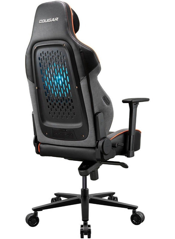 Cougar NxSys Aero Gaming Chair with 200mm RGB Cooling Fan, Elastomeric Mesh Backrest, Ergonomic Lumbar & Head Support, 3D Adjustable Armrests, Reclining 90°–150°, Class 4 Gas Lift, Breathable PVC Leather, Black-Orange | 3MARPORB.0001 - Image 5