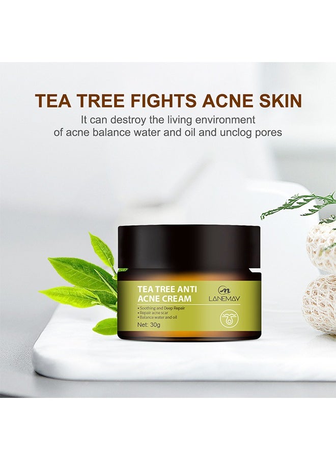 LANEMAY - Natural- Tea Tree Anti Acne Cream,Soothing And Deep Repair, Repair Acne Scar Balance, Natural Cystic Acne Treatment, For All Skin Types 30g - Image 1