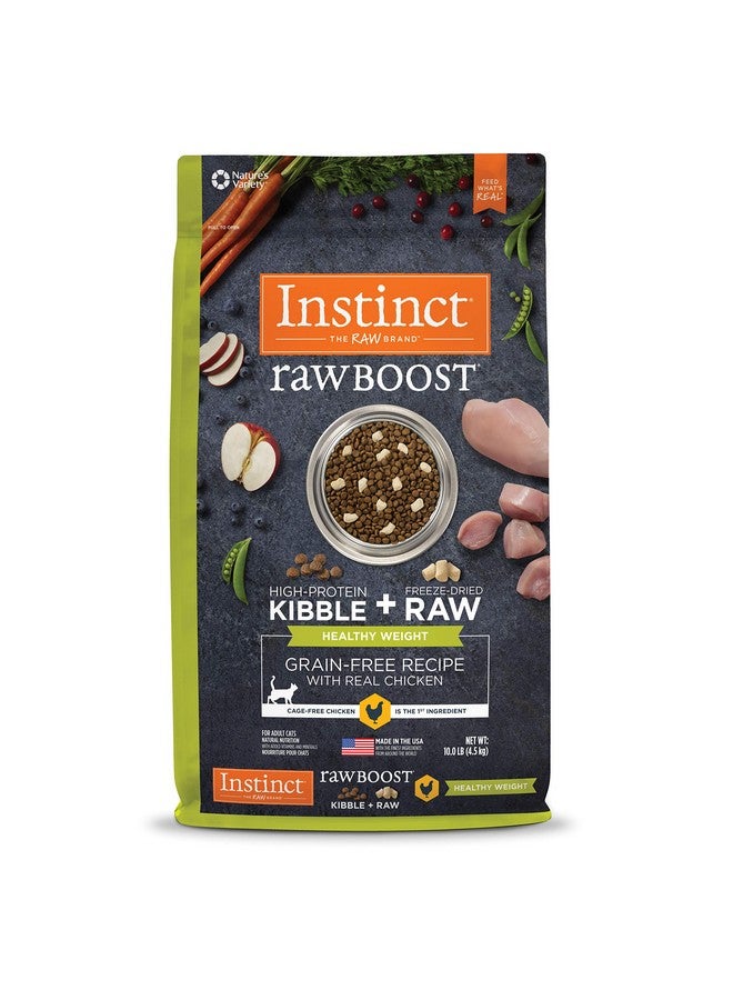 غريزة طعام القطط الطبيعي الجاف من Instinct Raw Boost Healthy Weight، مع قطع مجففة بالتجميد، وصفة خالية من الحبوب - دجاج حقيقي، كيس 10 أرطال - Image 1