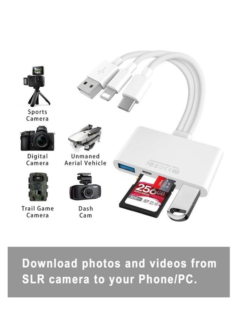 SD Card Reader 5-in-1 Memory Card Reader USB OTG Adapter & SD Card Reader for i-Phone/i-Pad, USB C and USB A Devices - Image 4