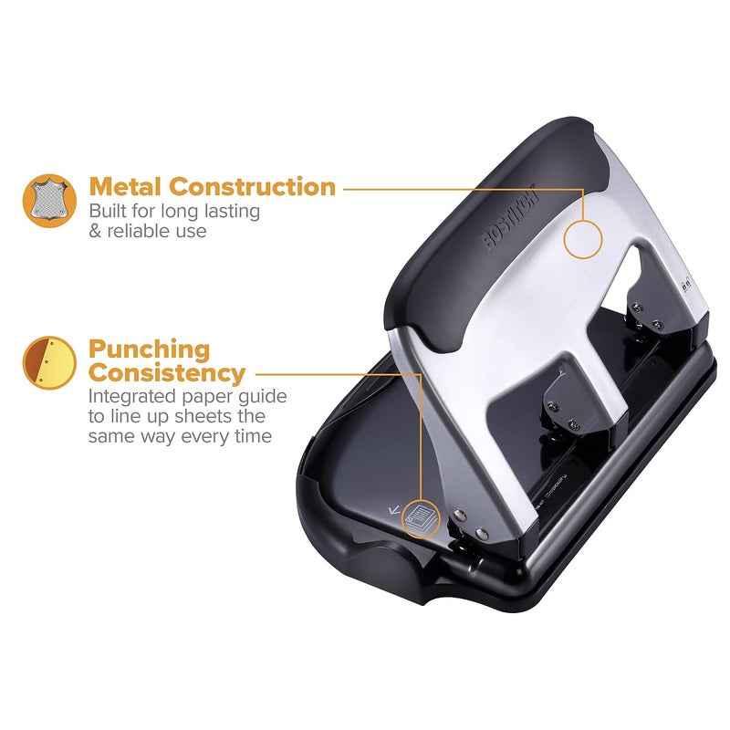 Bostitch Office EZ Squeeze Heavy Duty 3 Hole Punch, 40-Sheet Capacity, Use Less Force, Perfect for Home Office School Supplies, Sleek Design, Silver - Image 5