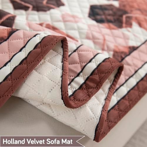 HOKIPO 'LiefNest' Printed Holland Velvet Sofa Armrest Covers | 1 Pair | Geometric Hexagon Cider Red (IN-827-L-D1*2) - Image 3