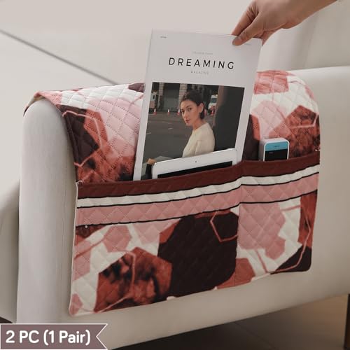 HOKIPO 'LiefNest' Printed Holland Velvet Sofa Armrest Covers | 1 Pair | Geometric Hexagon Cider Red (IN-827-L-D1*2) - Image 2