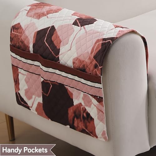 HOKIPO 'LiefNest' Printed Holland Velvet Sofa Armrest Covers | 1 Pair | Geometric Hexagon Cider Red (IN-827-L-D1*2) - Image 4