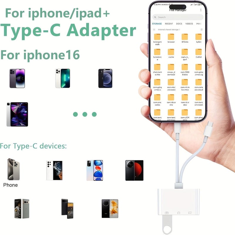 3 في 1 محول صوت عالمي من نوع C مقاس 3.5 ملم، منفذ سلك مزدوج من نوع C إلى AUX صوت USB USB C مقبس سماعة أبيض لأجهزة iPhone iPad Pro سماعة رقمية محول OTG شحن PD محمول للتوصيل والتشغيل - Image 3