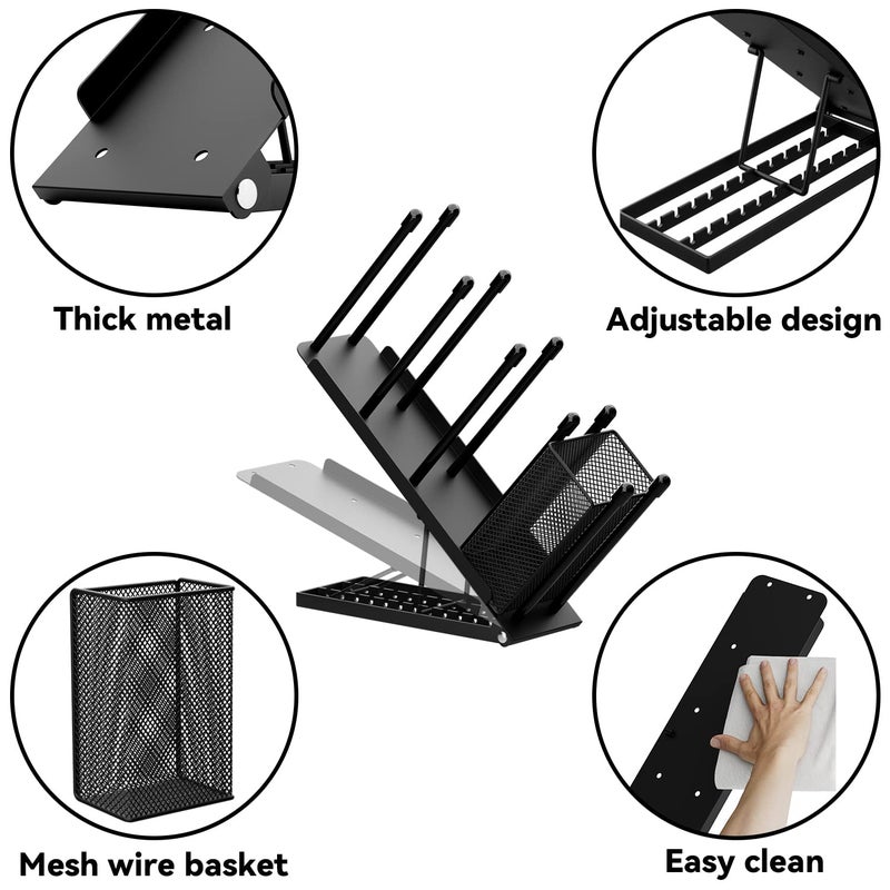 OVICAR Cup and Lid Holder - Adjustable Coffee Cup Holder Organizer 4 Compartment Disposable Cup Dispenser with Coffee Pod Straw Storage Basket for Coffee Station Bar Countertop Breakroom Metal Black - Image 5