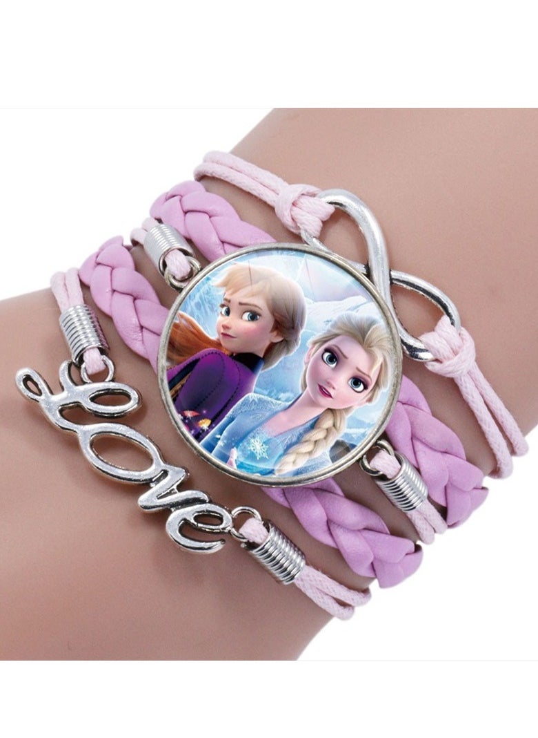 Disney FROZEN Pink Cartoon Frozen Pattern Leather Handwoven Bracelet Jewelry 