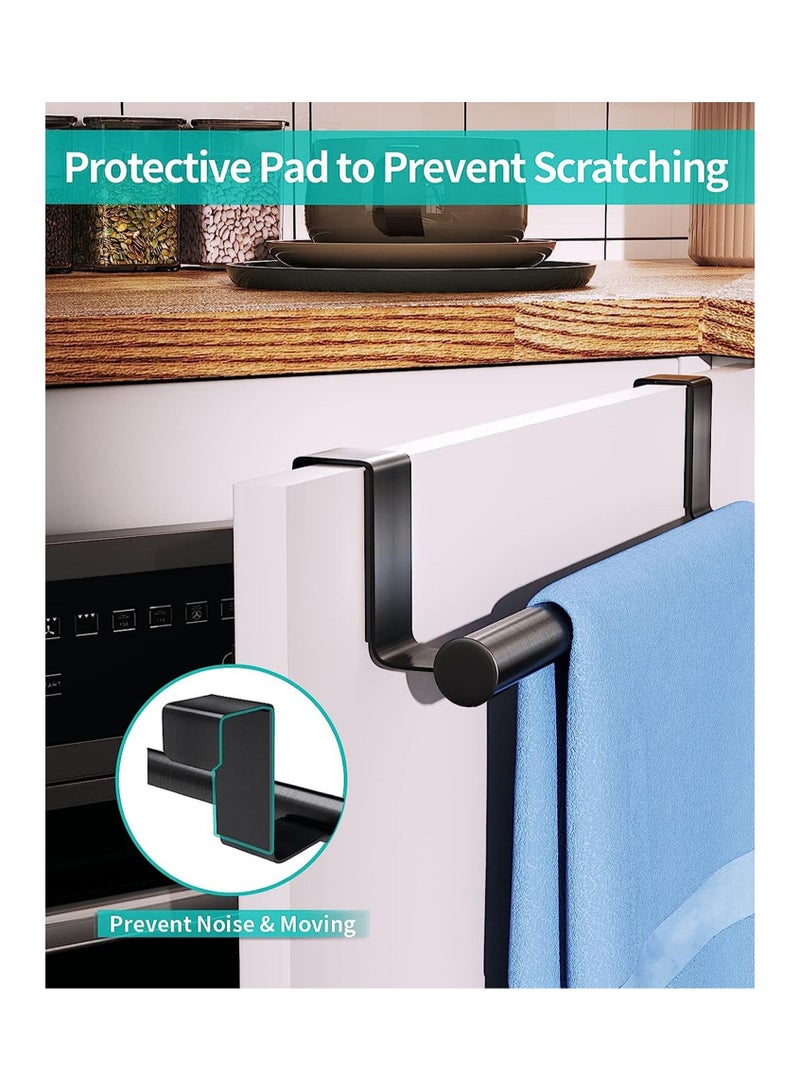 2 Pack Over the Door Towel Rail, Black Kitchen Holder with Protective Pads, Stainless Steel Rail No Drilling, Rustproof Tea for Cabinet Door, 23.5cm - Image 4