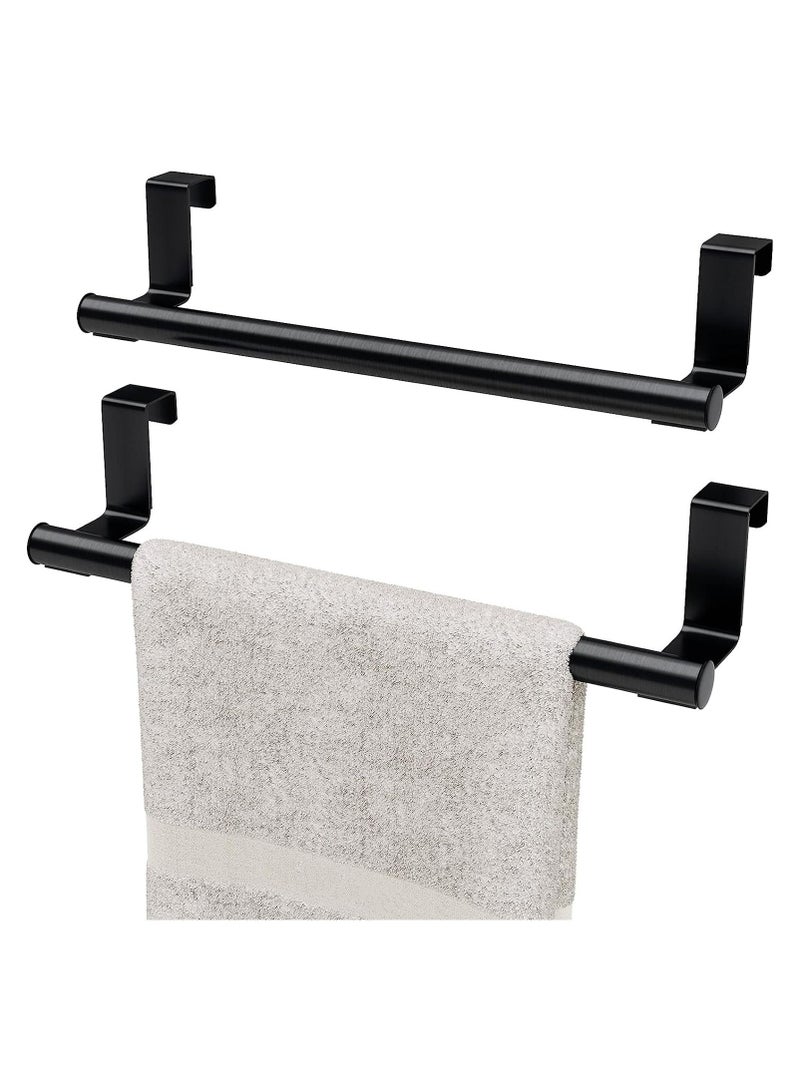 2 Pack Over the Door Towel Rail, Black Kitchen Holder with Protective Pads, Stainless Steel Rail No Drilling, Rustproof Tea for Cabinet Door, 23.5cm - Image 1