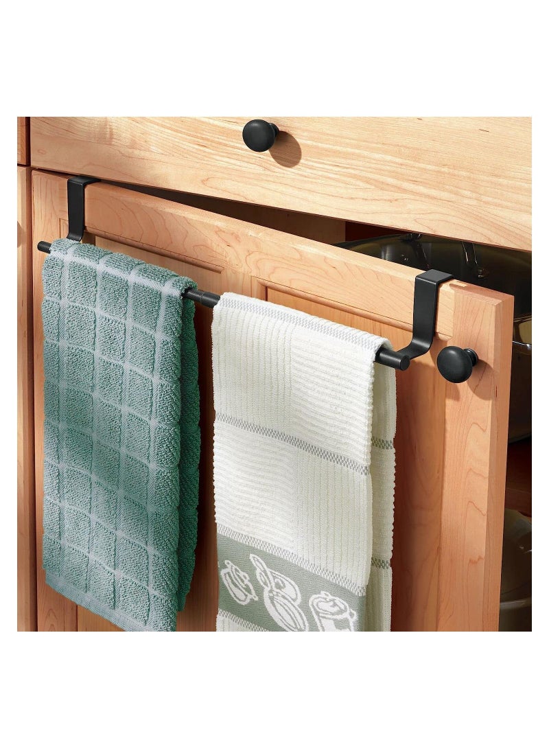 2 Pack Over the Door Towel Rail, Black Kitchen Holder with Protective Pads, Stainless Steel Rail No Drilling, Rustproof Tea for Cabinet Door, 23.5cm - Image 2