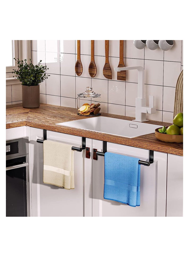 2 Pack Over the Door Towel Rail, Black Kitchen Holder with Protective Pads, Stainless Steel Rail No Drilling, Rustproof Tea for Cabinet Door, 23.5cm - Image 3