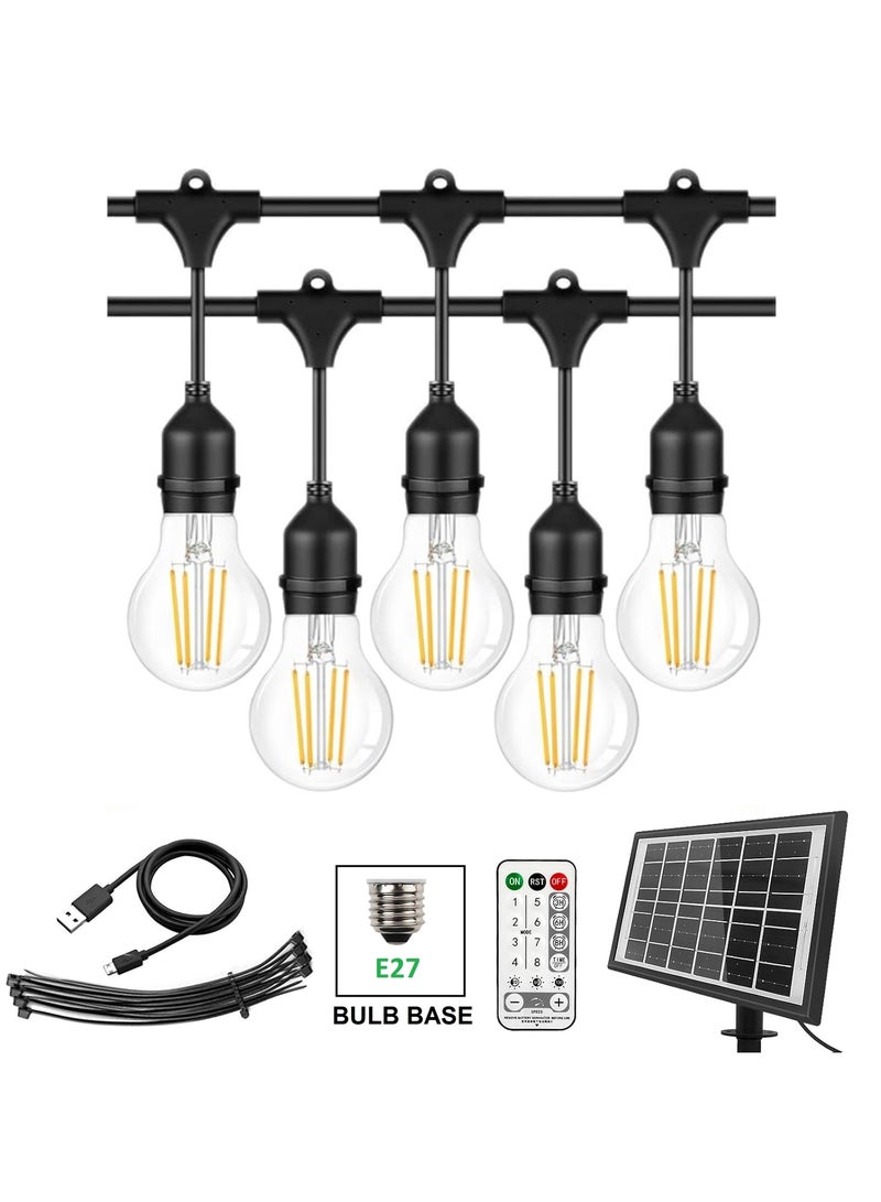 يوويل في الهواء الطلق مقاوم للماء IP65 LED سلسلة أضواء E27 حامل 15 متر لمبة حامل سلك مع 30 لمبة 4W A60 واضح مع الاتحاد الأوروبي التوصيل حامل لمبة الطاقة الشمسية لأضواء رمضان الديكور والديكور الخارجي ضوء معلق 6000 مللي أمبير و USB-C، سلسلة أضواء مع جهاز تحكم عن بعد و 8 أوضاع رمضان ضوء مع علاقات الكابل - Image 1