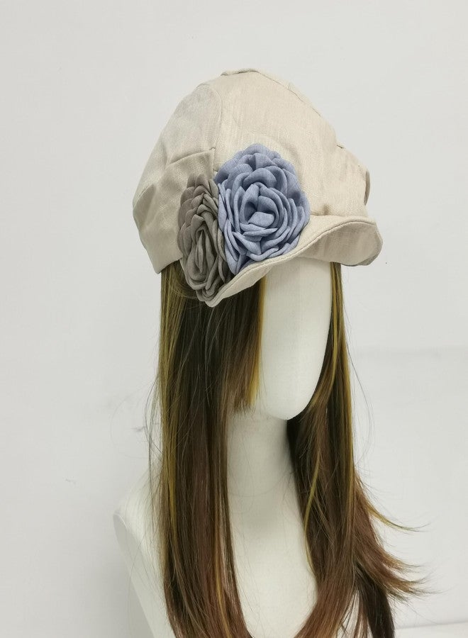 ZARSIO Women's Linen Newsboy Cap, Breathable Summer Beret Hat French Artist Painter Beret Beige - Image 2