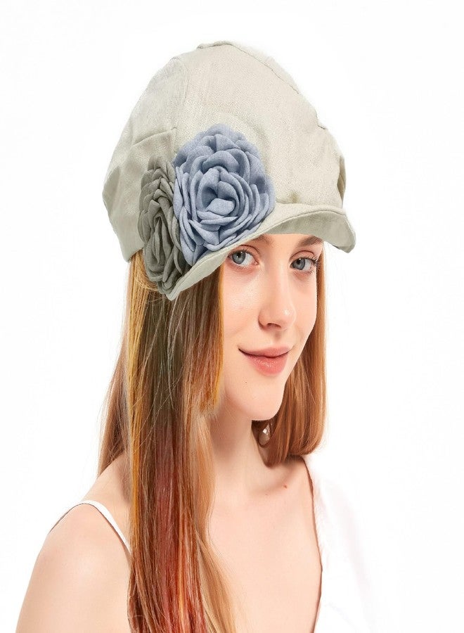 ZARSIO Women's Linen Newsboy Cap, Breathable Summer Beret Hat French Artist Painter Beret Beige - Image 1