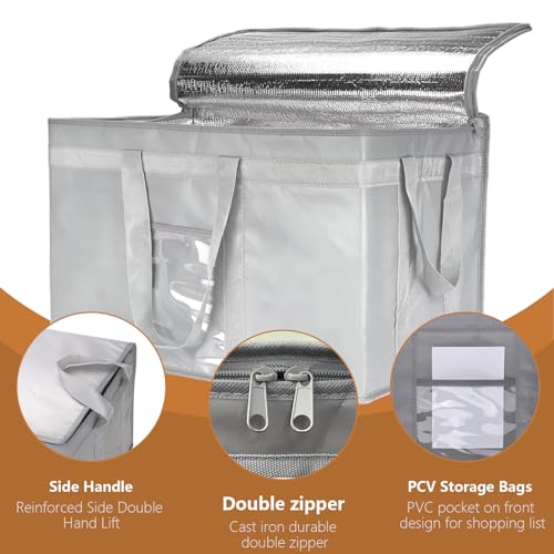 Yalin XXXL Large Insulated Cooler Bag, Styrofoam Cooler of Keep Food Hot or Cold, Reusable Double Zipper Food Delivery Bag for Grocery Shopping, 23" L x 15" H x 14" W - Image 3