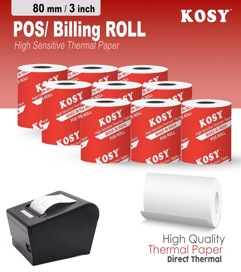 KOSY 80mm (3 Inch) BPA-Free Thermal Paper Rolls for POS Machine | Pack Of 9 | 3 Inch Receipt Paper Roll Compatible with Mini Thermal Printer & POS Machine, EDC Machine, Cash Register, ATM & More - Image 2