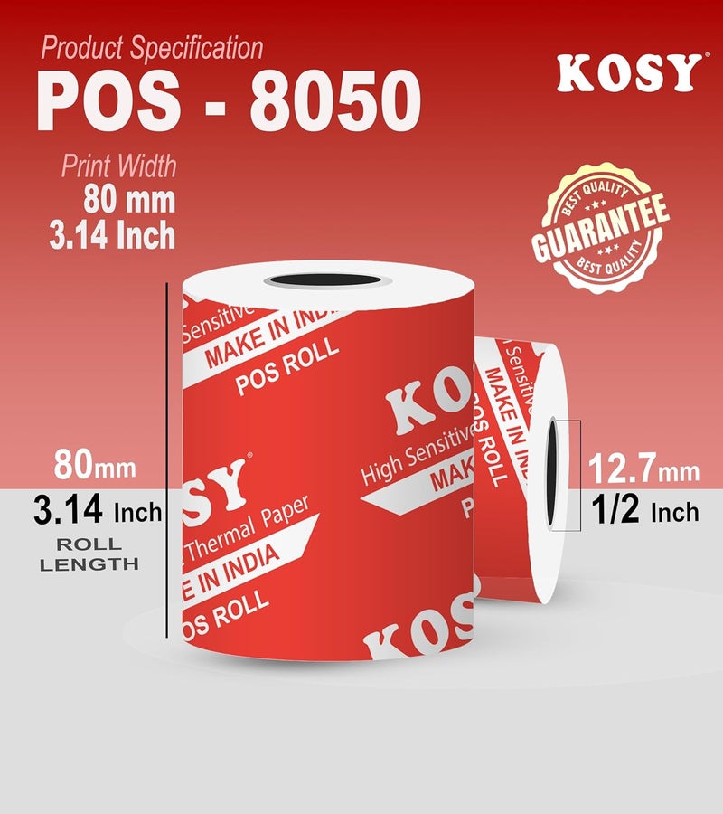 KOSY 80mm (3 Inch) BPA-Free Thermal Paper Rolls for POS Machine | Pack Of 9 | 3 Inch Receipt Paper Roll Compatible with Mini Thermal Printer & POS Machine, EDC Machine, Cash Register, ATM & More - Image 3